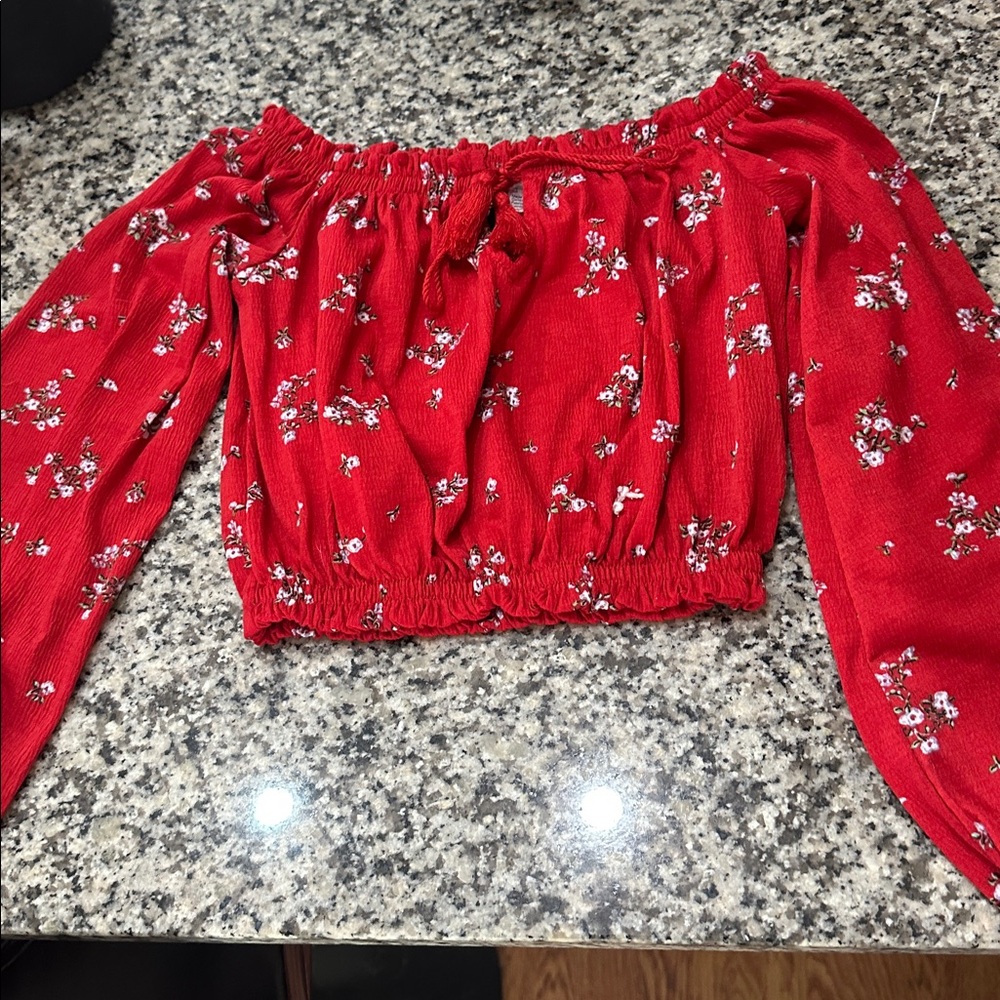 Red Floral Off-Shoulder Top